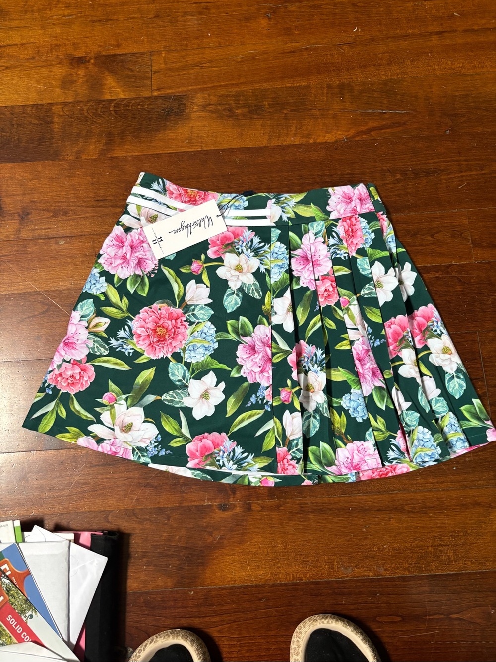 Walter Hagen Floral Pleated Skater Skirt - Green with Pink & White-NWT